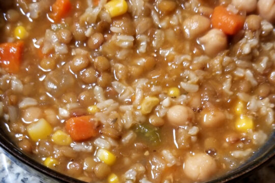A close up of a bowl of lentil soup.