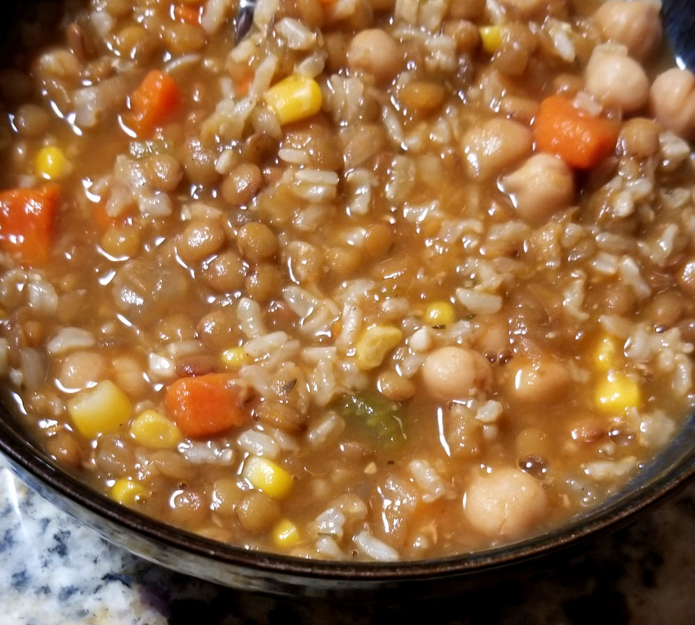A close up of a bowl of lentil soup.
