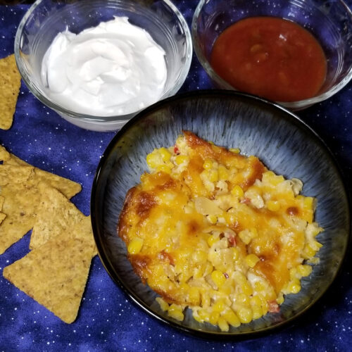 superbowl corn dip with other dips and chips