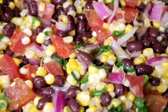 close up of mixed bean and corn salad.