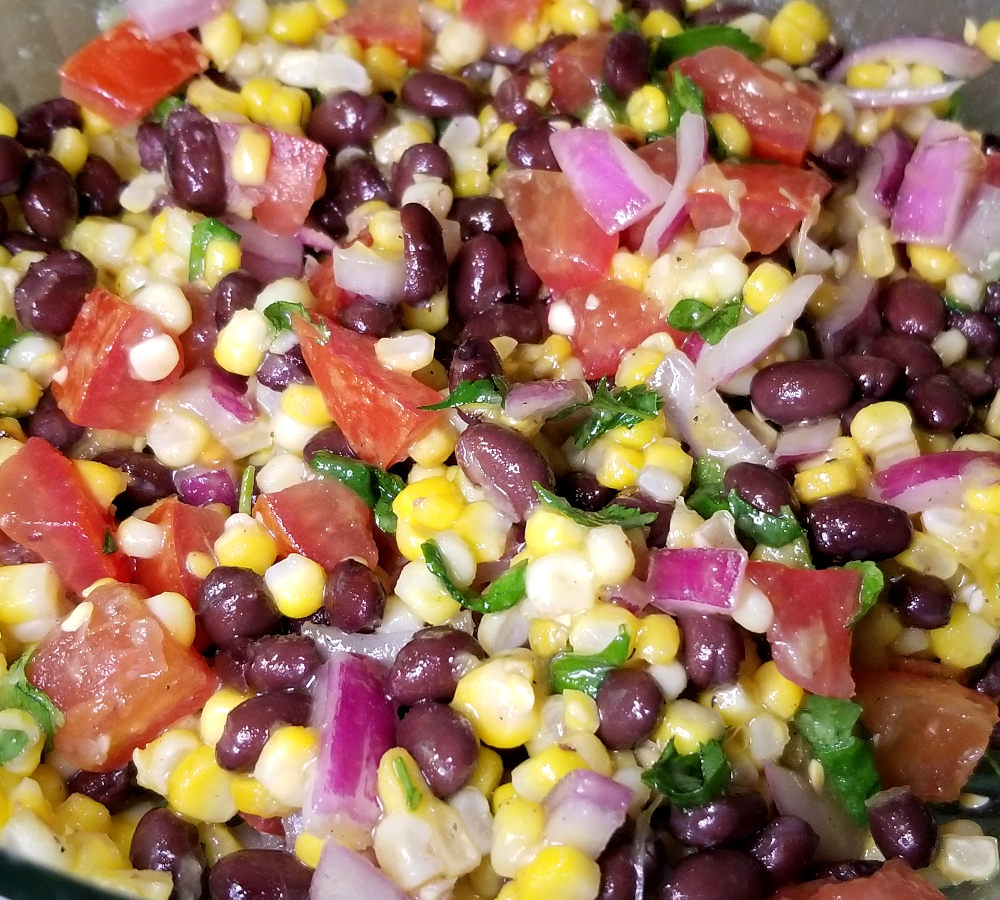 close up of mixed bean and corn salad.