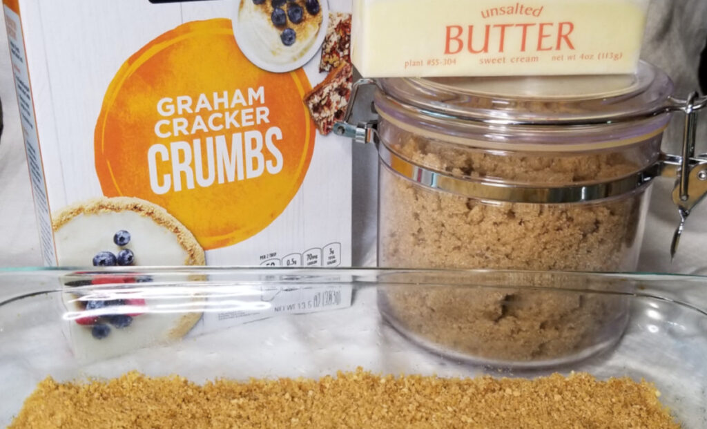 Crust and crust ingredients- graham cracker crumbs, brown sugar, and butter. 