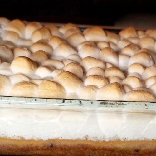 A close up of toasted smores bars.