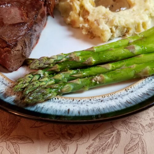 Roasted Asparagus as a side dish to steak and mashed potatoes.